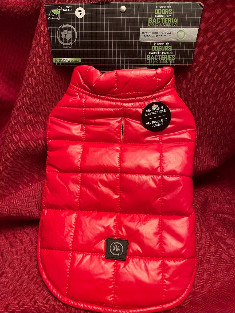 SilverPaw Red Quilted Reversible Dog Puffer Jacket